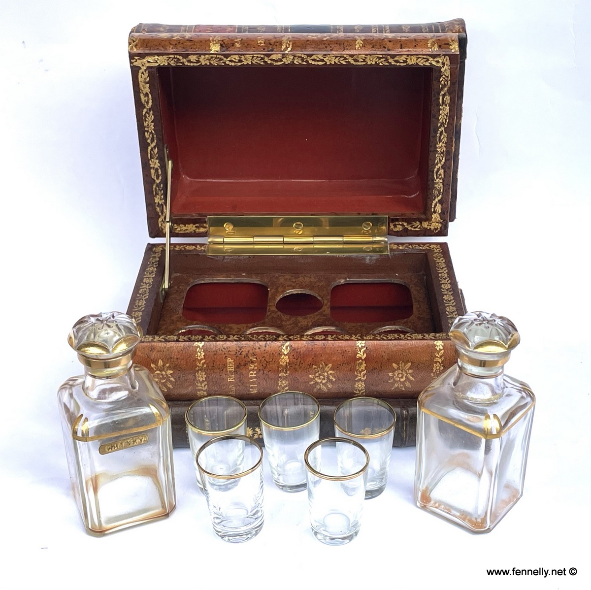 680 Sold Antique French Trompe l’Oeil Books Liquor Caddy Tantalus - Image 3