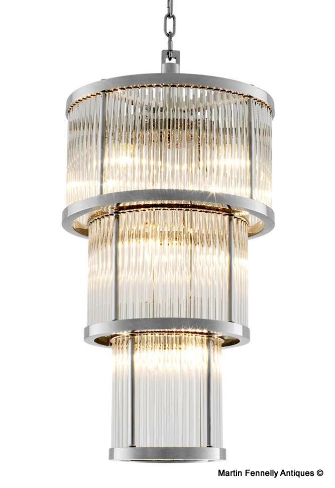 M055 Nickel and Glass Lantern - The Avery Chandelier Mid Century - Modern