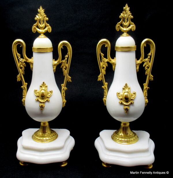 069 Sold Stunning Pair French Ormolu and Statutory Marble Urns Late 19thCt
