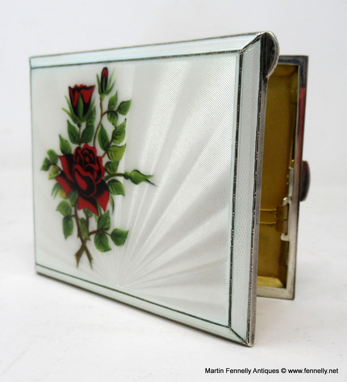 507 Antique Vintage Mid Century Sterling Silver Gilt Enameled Guilloche Card Case - Image 3