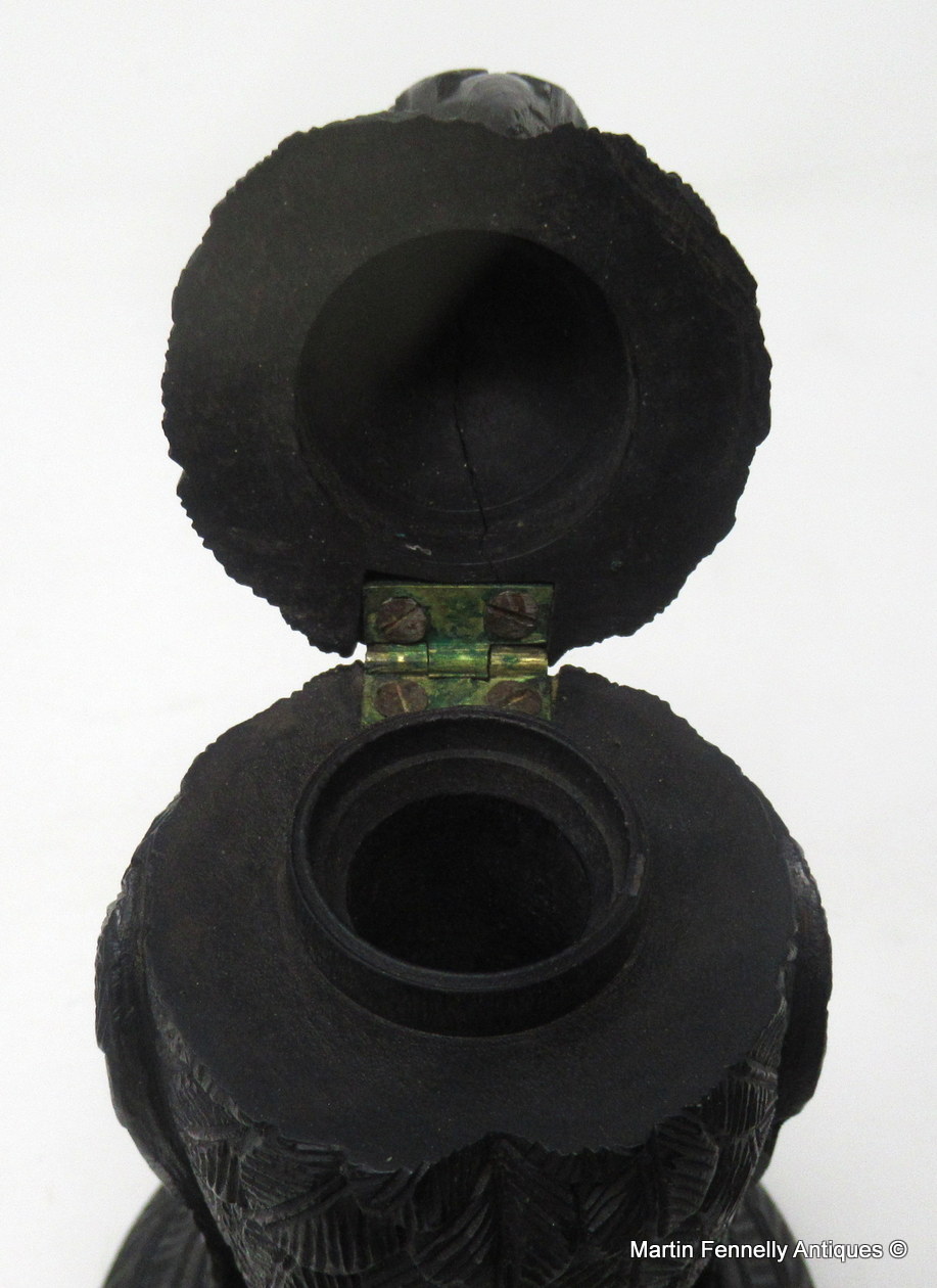 536 Sold Fine Irish Bog Oak Hand Carved Owl poss. by Cornelius Goggin 19thCt - Image 7