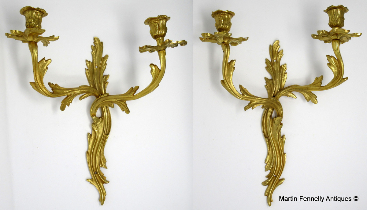 653 Sold Set Four Gilt Bronze French Rococo Wall Lights Appliques late 19thCt
