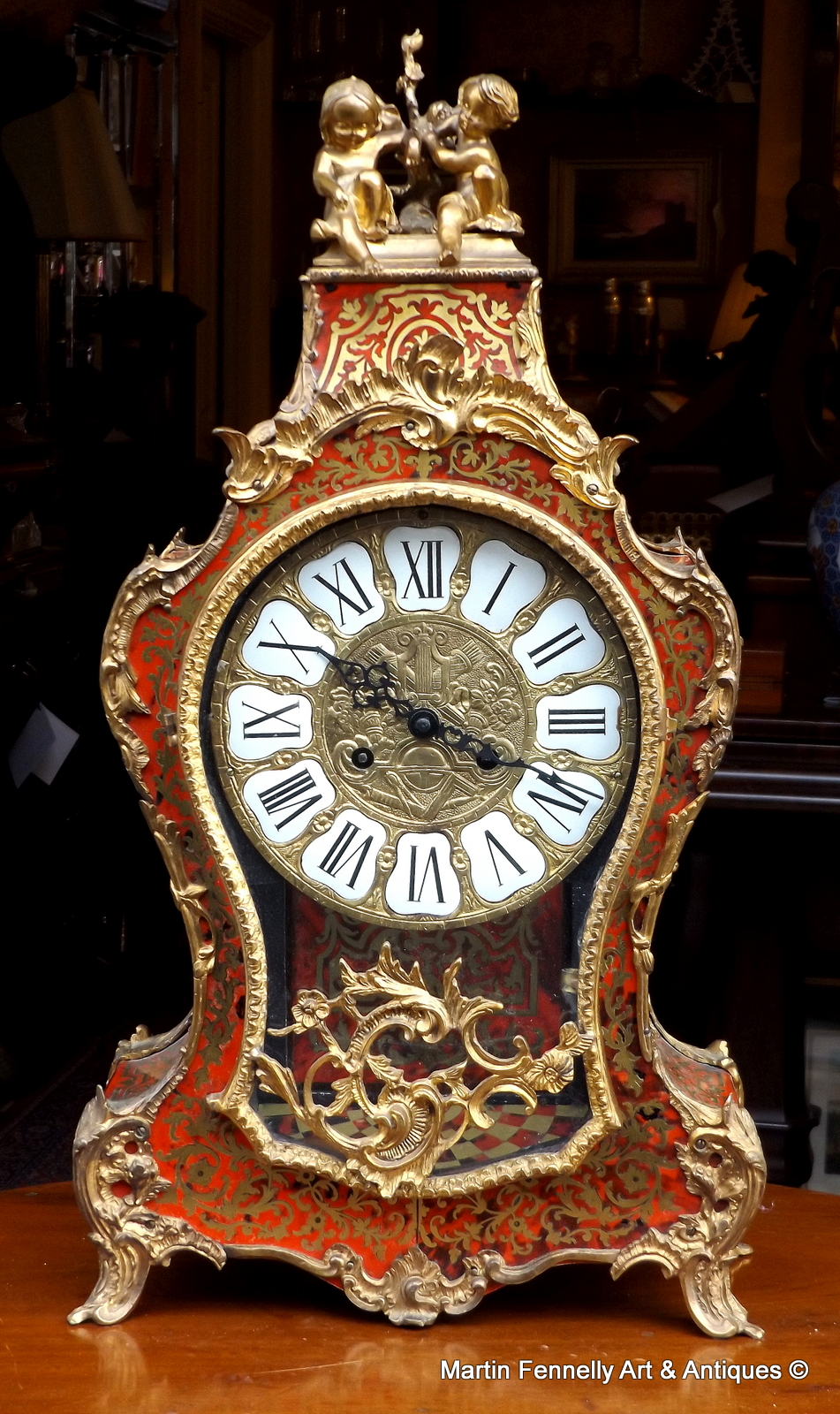 093 French Boulle Ormolu and Tortoise shell inlaid Mantel Clock