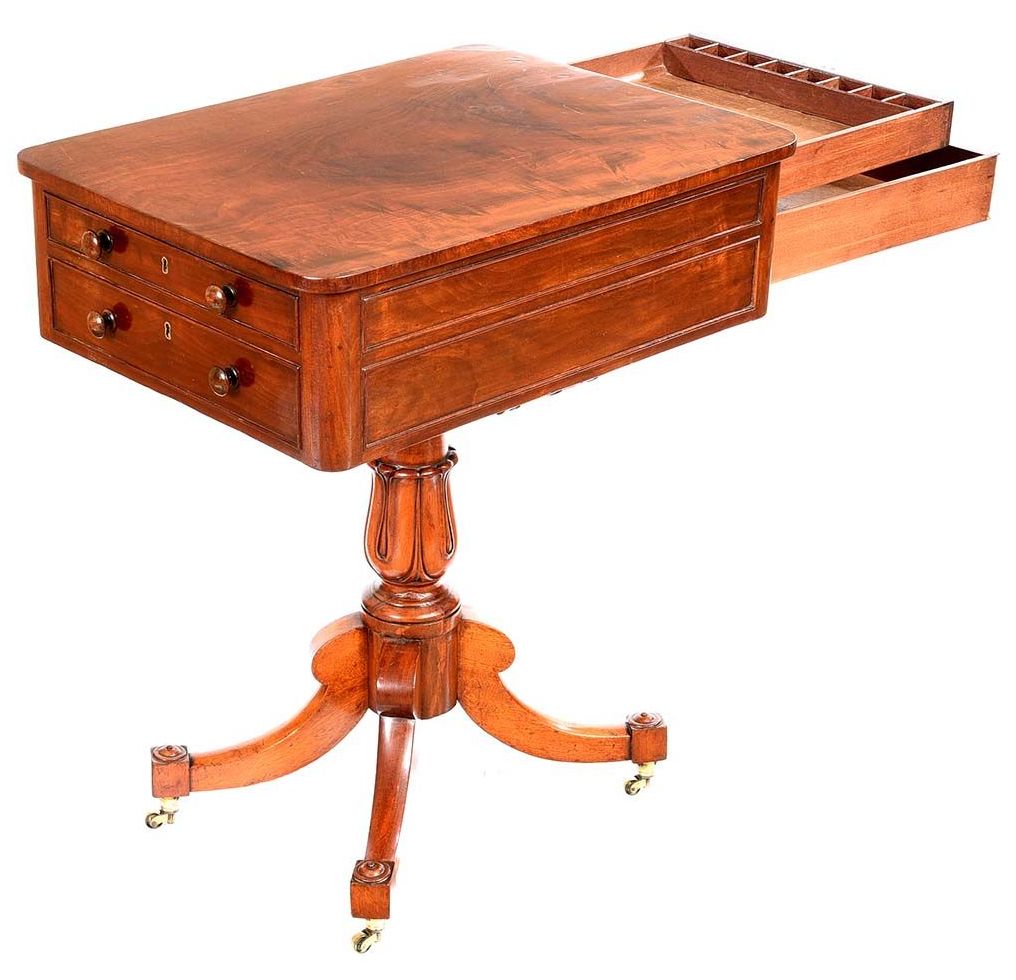 787 Sold English Regency Flame Mahogany Work Lamp Table 19th Century - Image 4