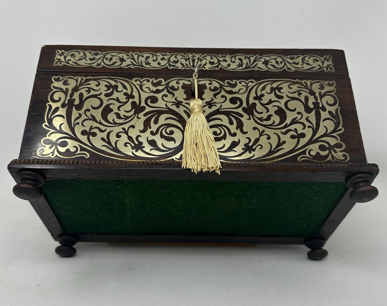 886 Sold Antique Brass Inlaid Rosewood English Tea Caddy Box Regency Gillows Lancaster - Image 7