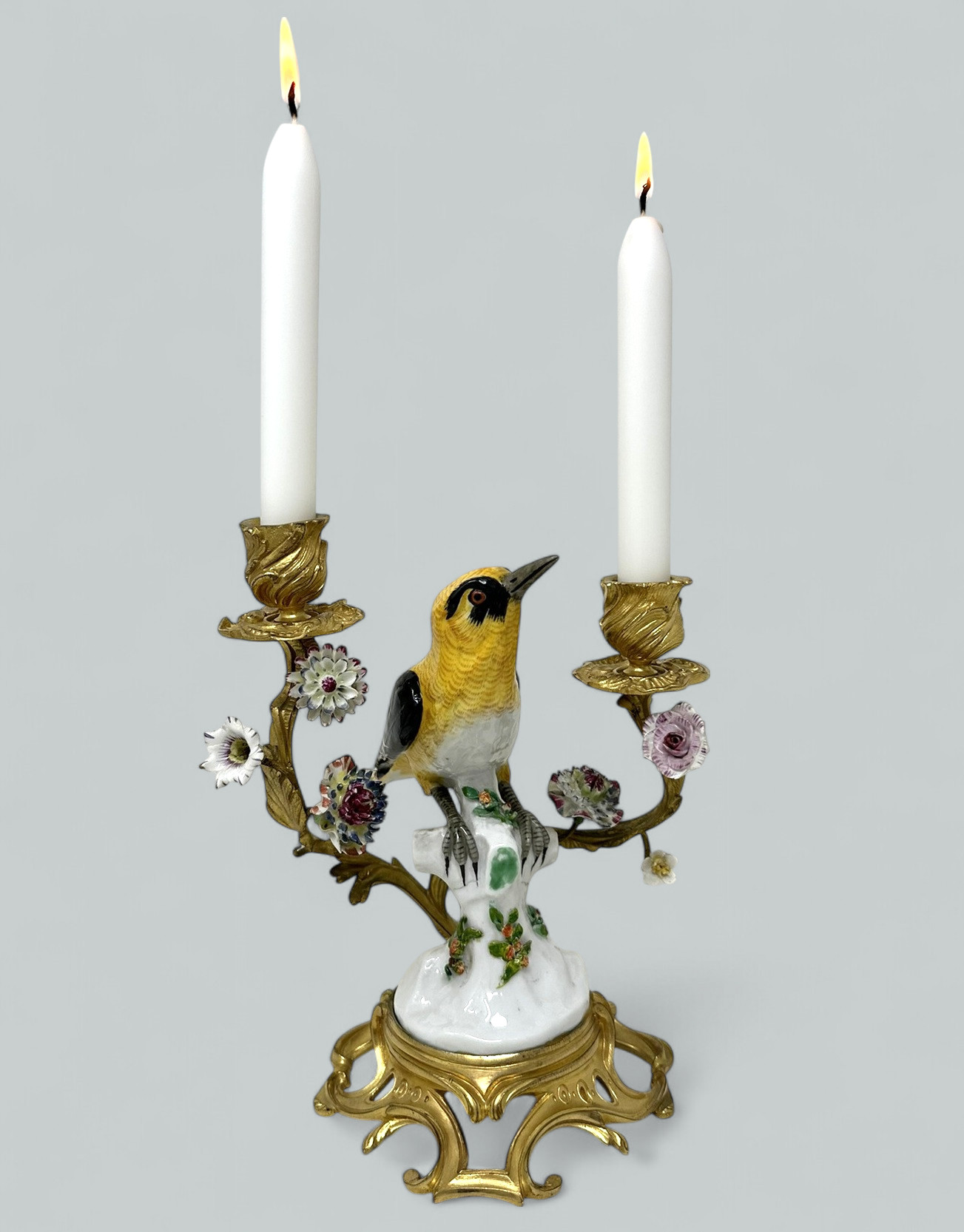 736 Sold Antique Pair French Ormolu Gilt Porcelain Birds Candlesticks Candelabra Samson - Image 8