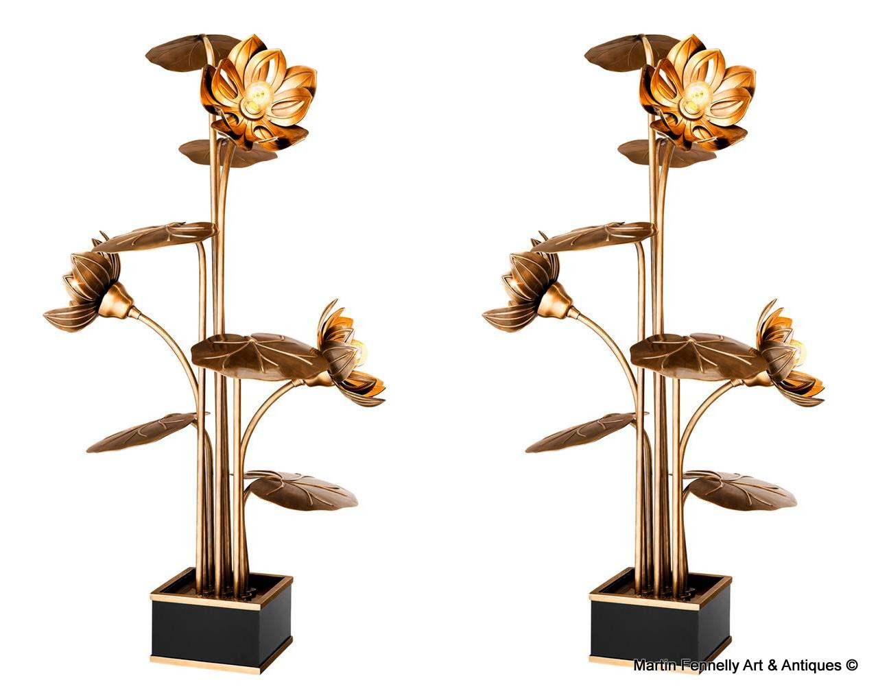 M043 Spectacular Designed Pair of Floral Brass Lamps