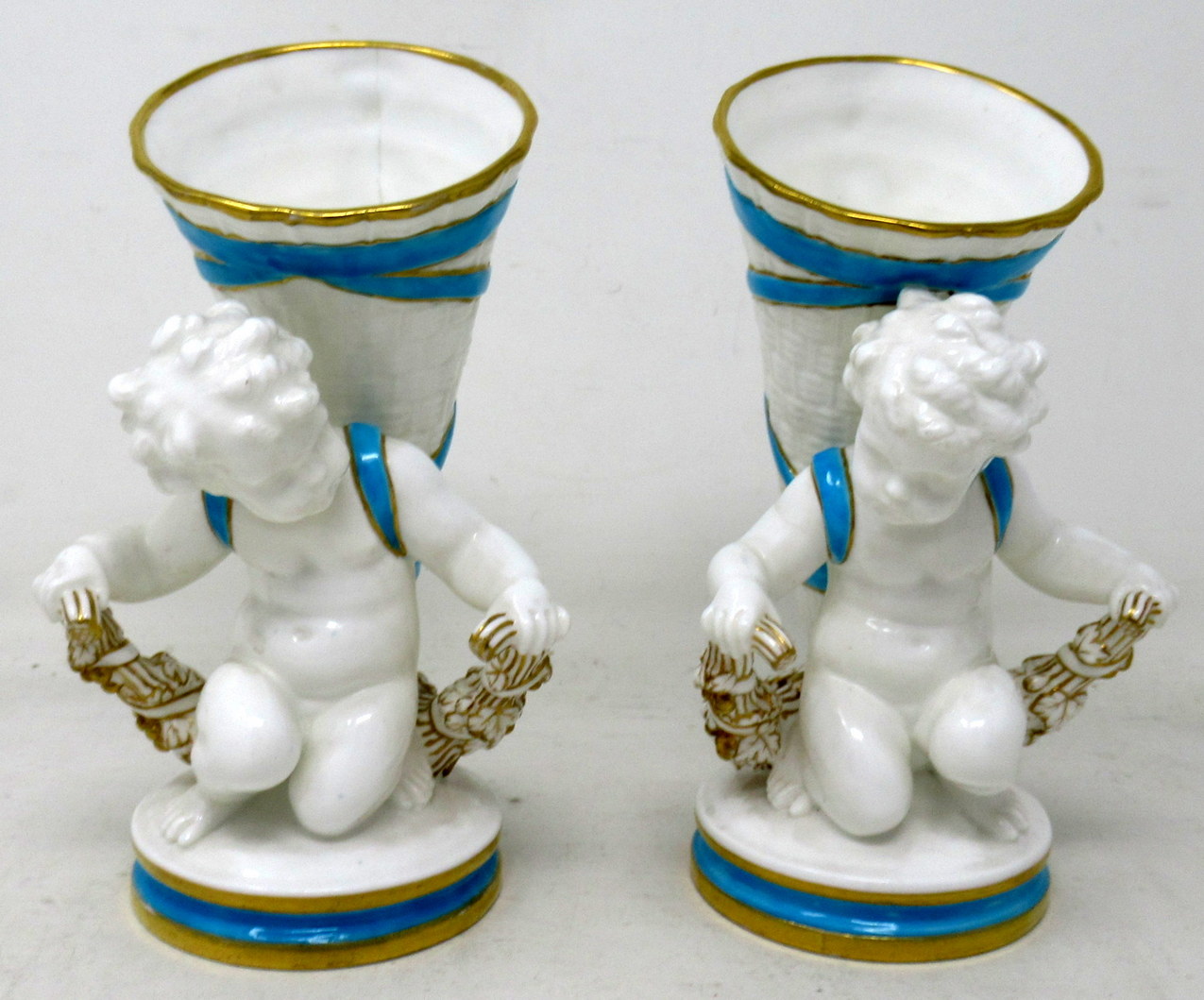 814 Sold Antique Pair Minton Staffordshire Porcelain Vases Centerpieces Cherub Turquoise