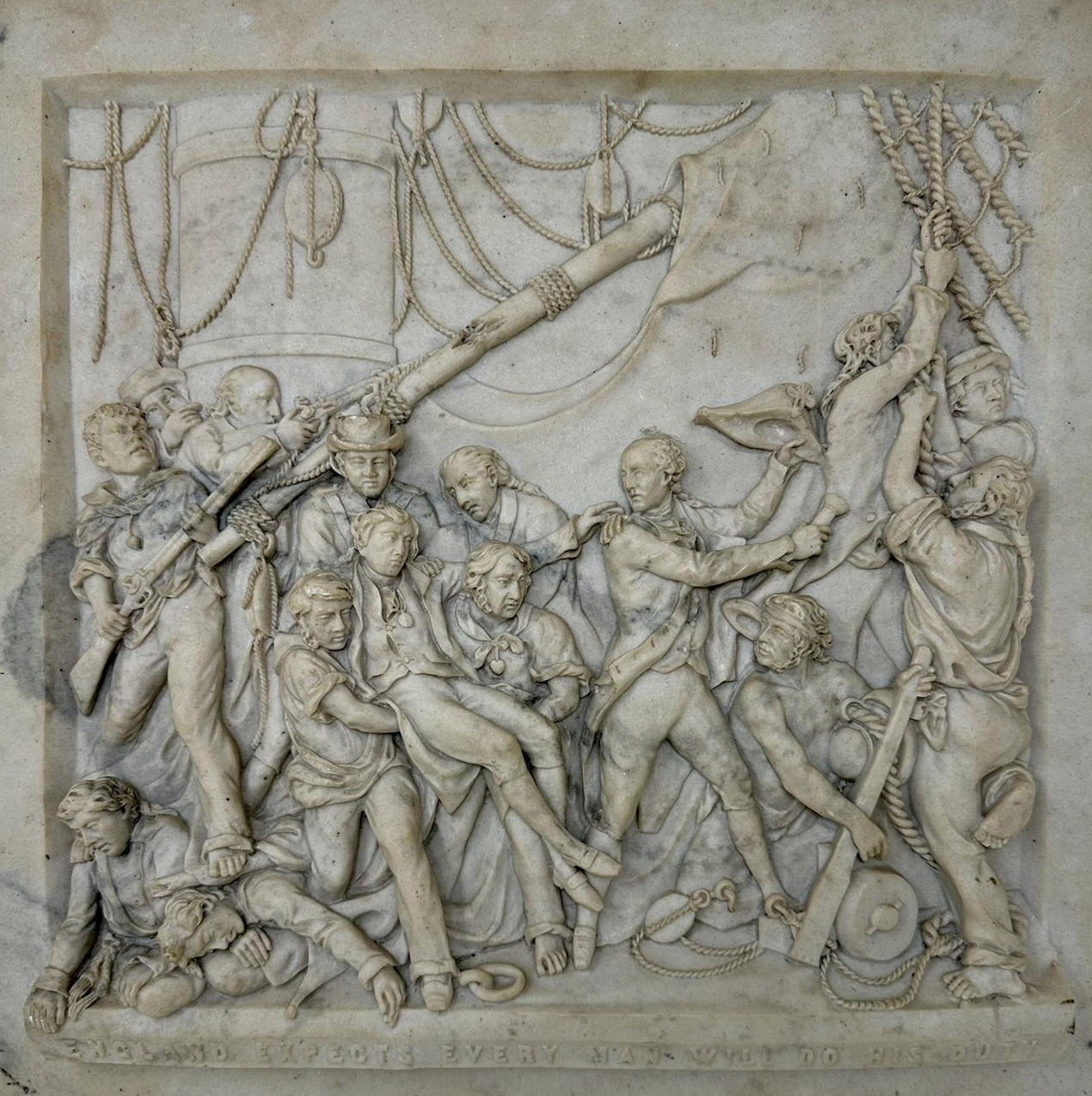 412 Sold Antique Grand Tour Classical Regency Carved Marble Plaque Battle Travalgar 1805