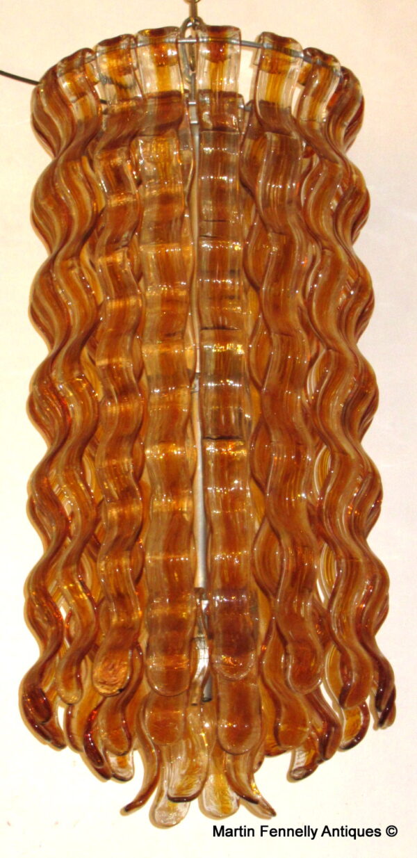 M060 Sold Rare Mazzega - Wave Chandelier - Italian - Amber Murano Crystal