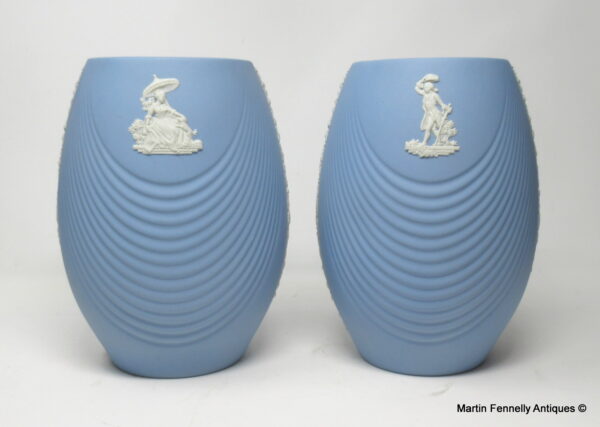 594 Sold Pair of Wedgwood Light Blue Jasper Ware Vases - English