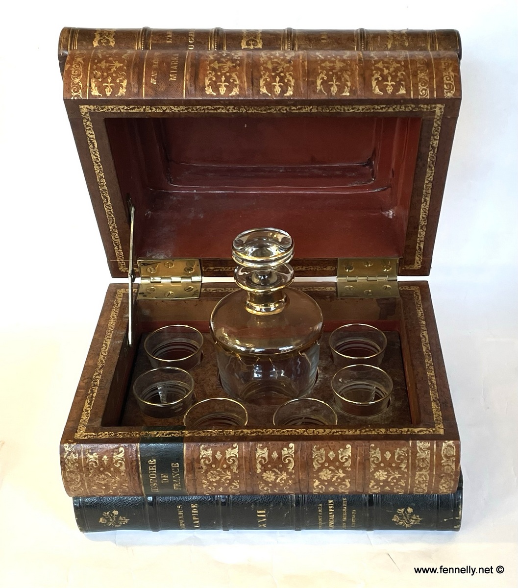 985 Sold Antique French Large Trompe l’Oeil Books Liquor Caddy Tantalus - Image 6