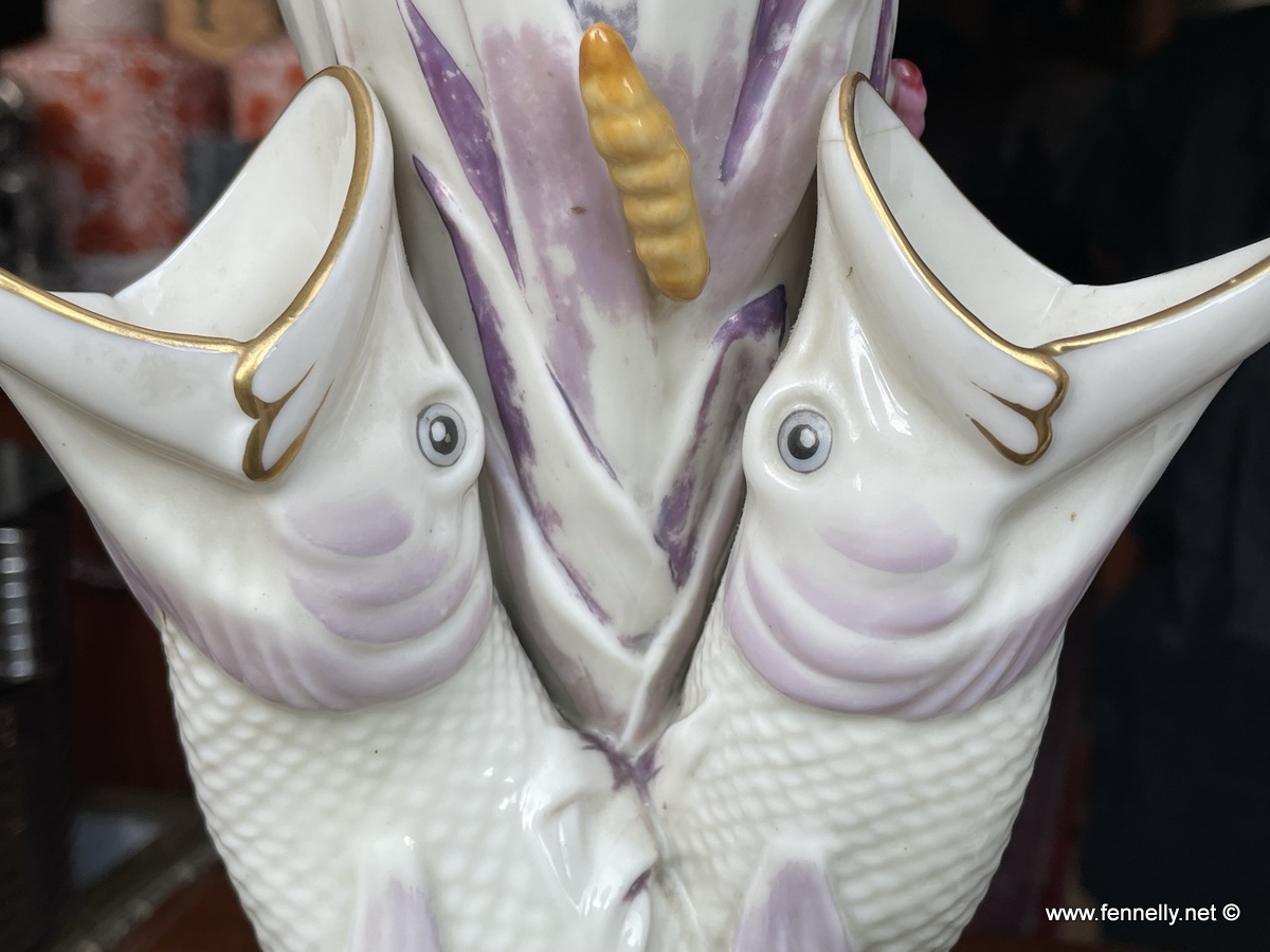 607 Sold Stunning Pair Belleek 'Triple Fish Vase' First Period 1863-1890 - Image 8