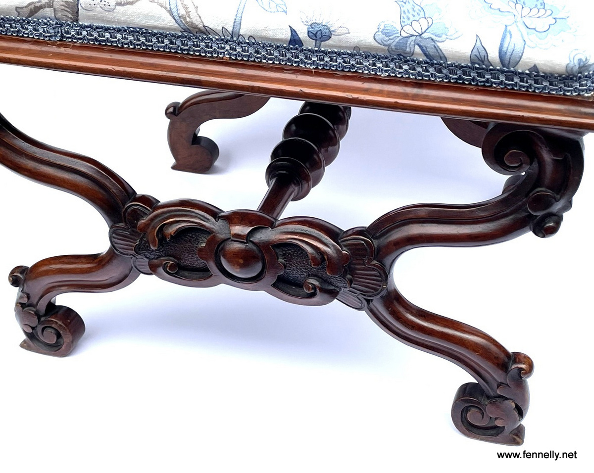 099 Sold Victorian Upholstered Mahogany Stool - Circa 1850 - Image 3