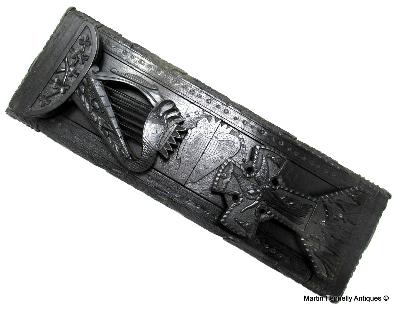 682 Sold Rare Irish Carved Bog Oak Book Slide Attrib. to Cornelius Goggin Dublin Ireland 19Ct