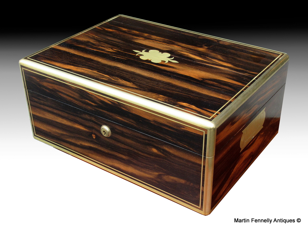 609 Sold Superb English Coromandel Brass Bound Jewellery Box - Circa 1850