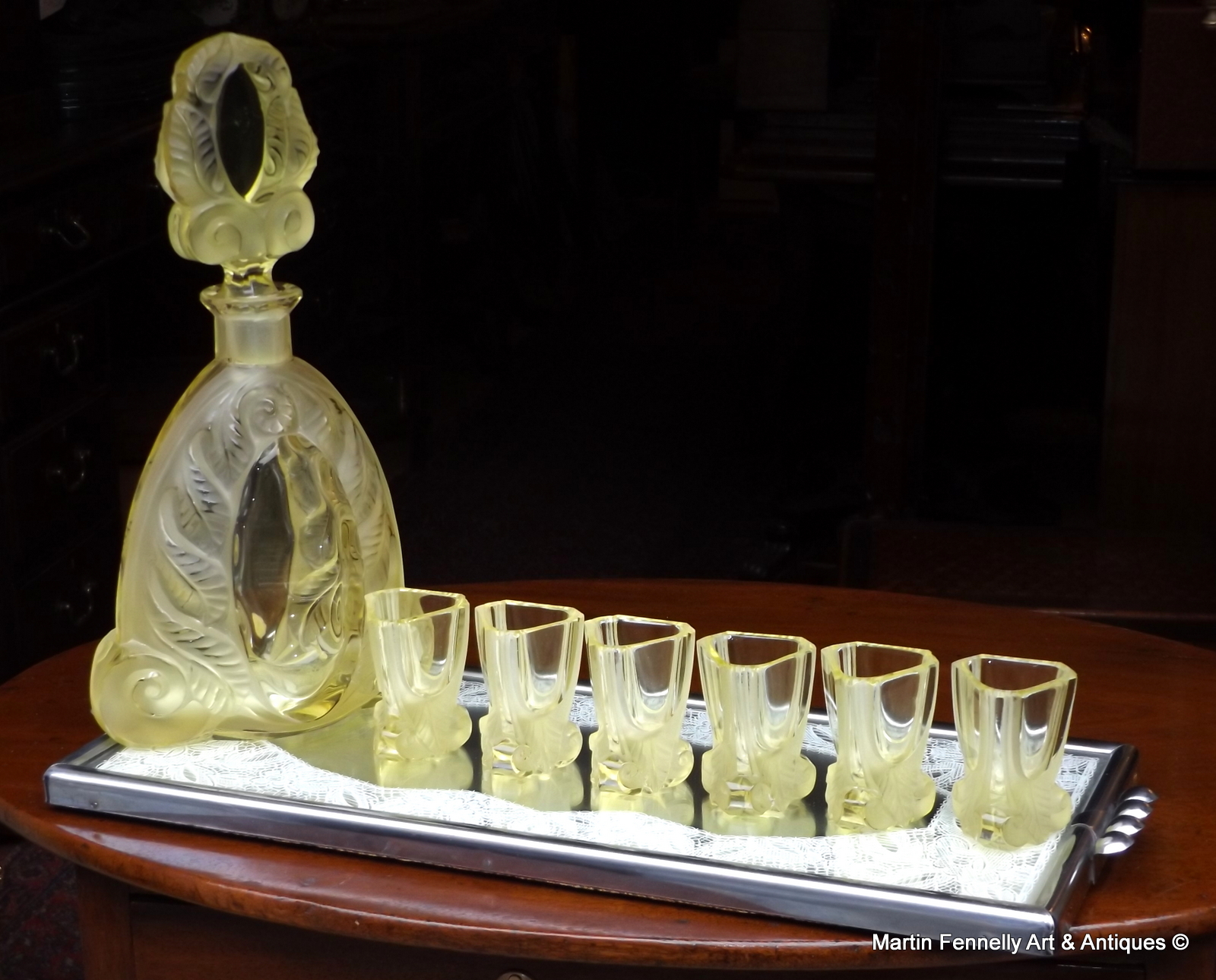 580 Sold Art Deco Decanter Set - Circa 1930 - Vaseline Crystal - Superb Design - Image 2