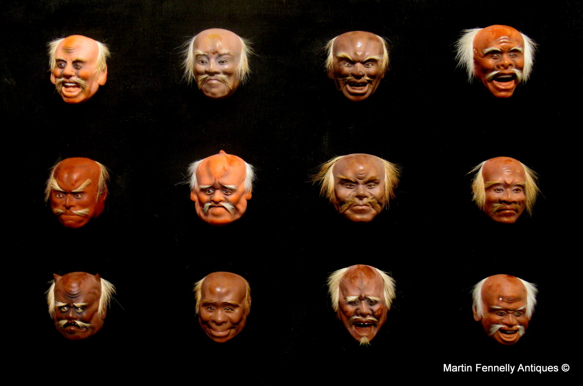 648 Sold Very Rare Set of 12 Miniature Japanese Noh Masks - Edo Period - Image 2