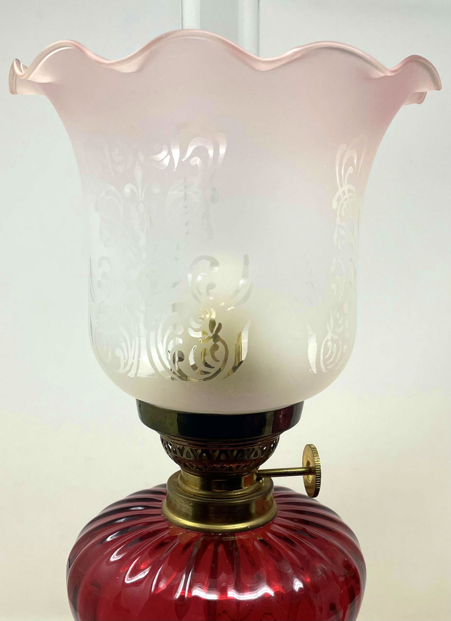 153 Sold Pair Antique Grand Tour French Brass Egyptian Sphinx Oil Lamps Cranberry Glass - Image 5