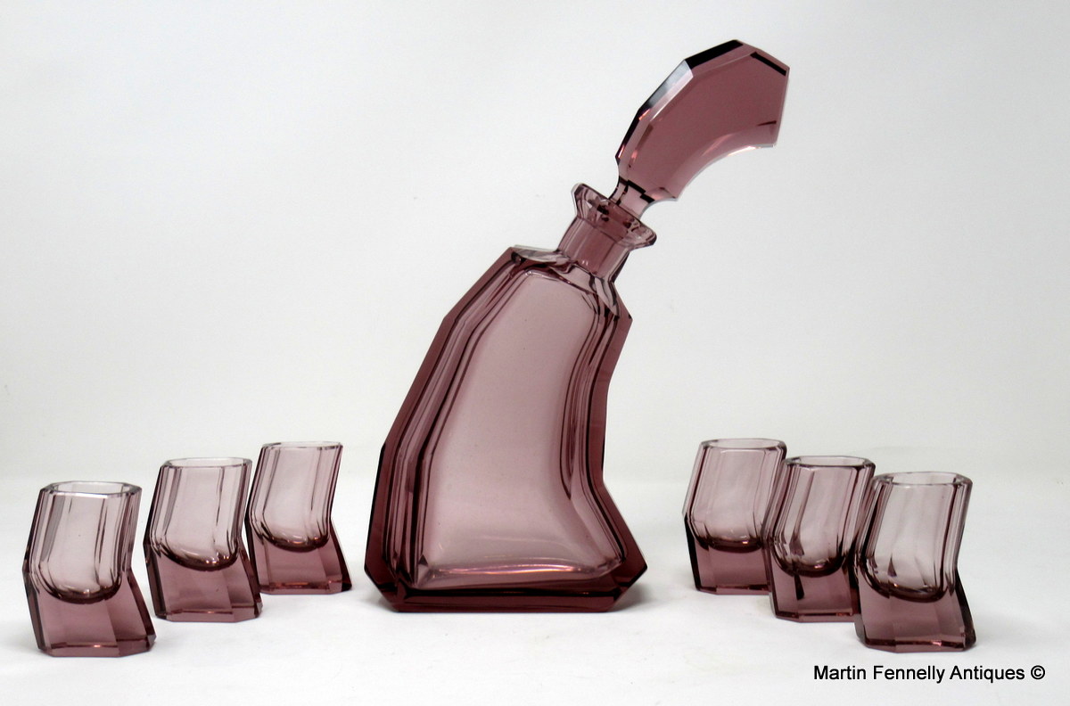 439 Rare Art Deco Decanter Set - Circa 1930 - Bohemian Amethyst - The Drunk Set - Image 3