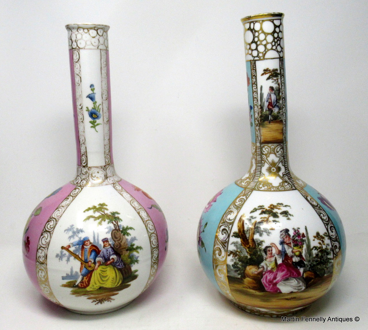 277 Pair of Dresden Hand Painted Vases Classical Floral Scenes 19thCt - Image 3