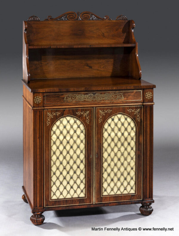 946 Sold Regency Rosewood Brass Inlaid Chiffonier Side Cabinet attrib. Gillows of Lancaster