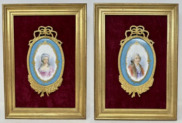 974 Sold Pair Antique French Sevres Ormolu Gilt Bronze Plaques Louis XV1 Marie Antoinette