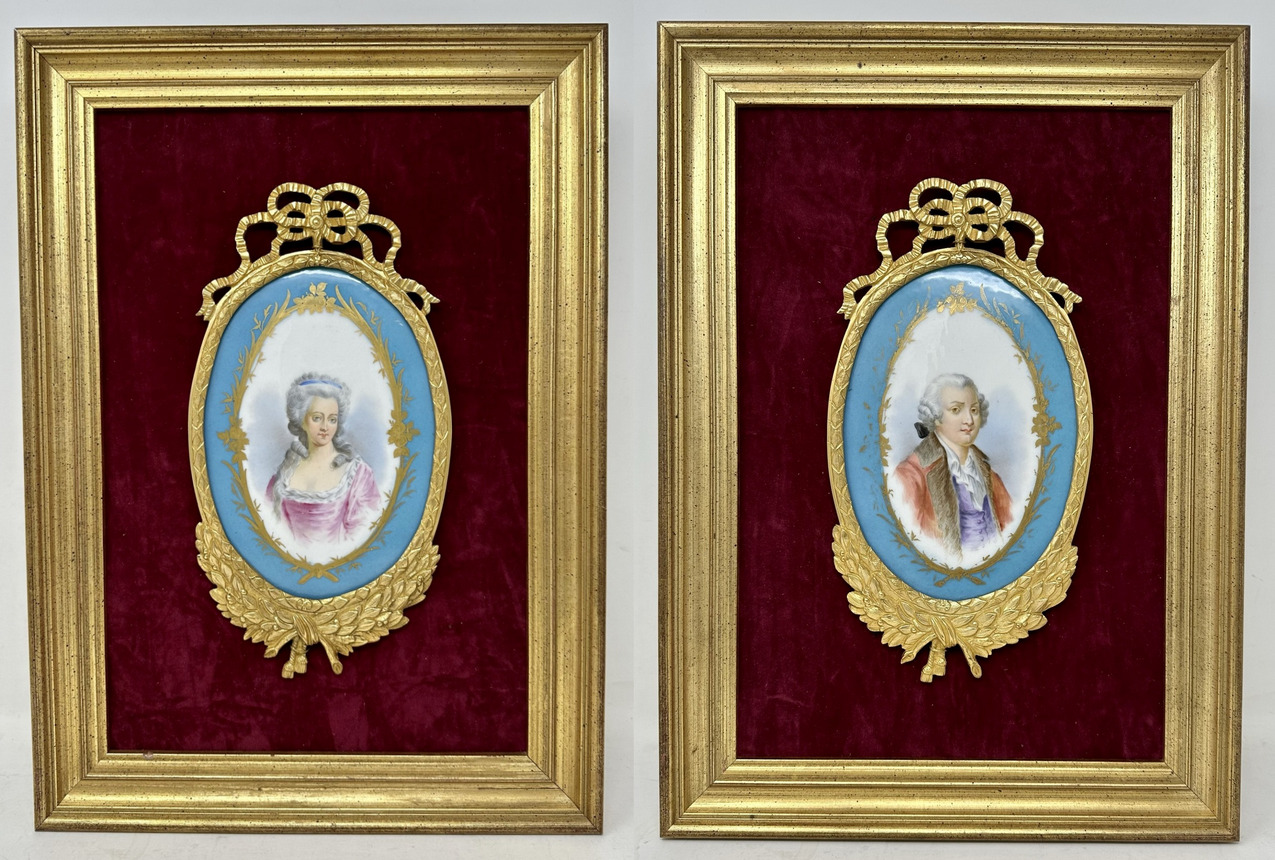 974 Sold Pair Antique French Sevres Ormolu Gilt Bronze Plaques Louis XV1 Marie Antoinette