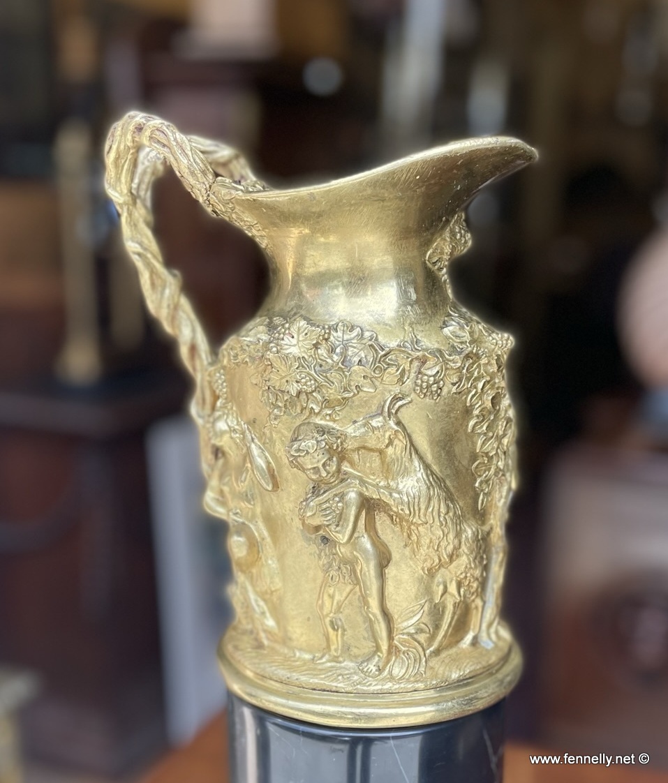 104 Antique Rare and Heavy Gilt Bronze Pitcher - Greek Mythical Decoration