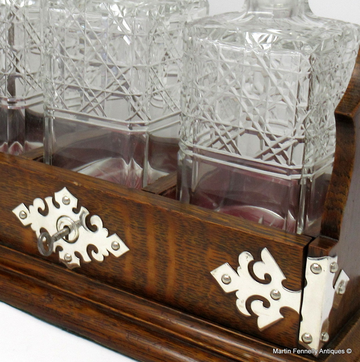 046 Sold Superb Early Victorian Hand Cut Crystal Oak Framed Tantalus 19thCt - Image 5