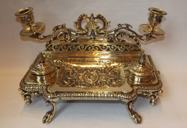 214 French Polished Brass Twin Ink Stand - Circa 1890