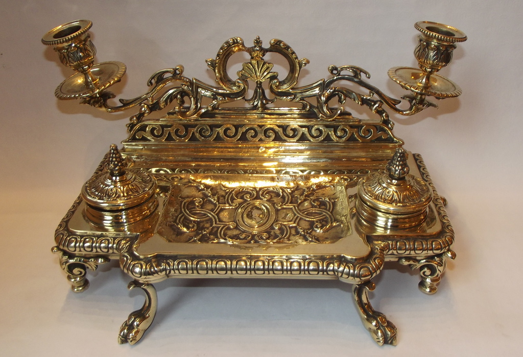 214 French Polished Brass Twin Ink Stand - Circa 1890