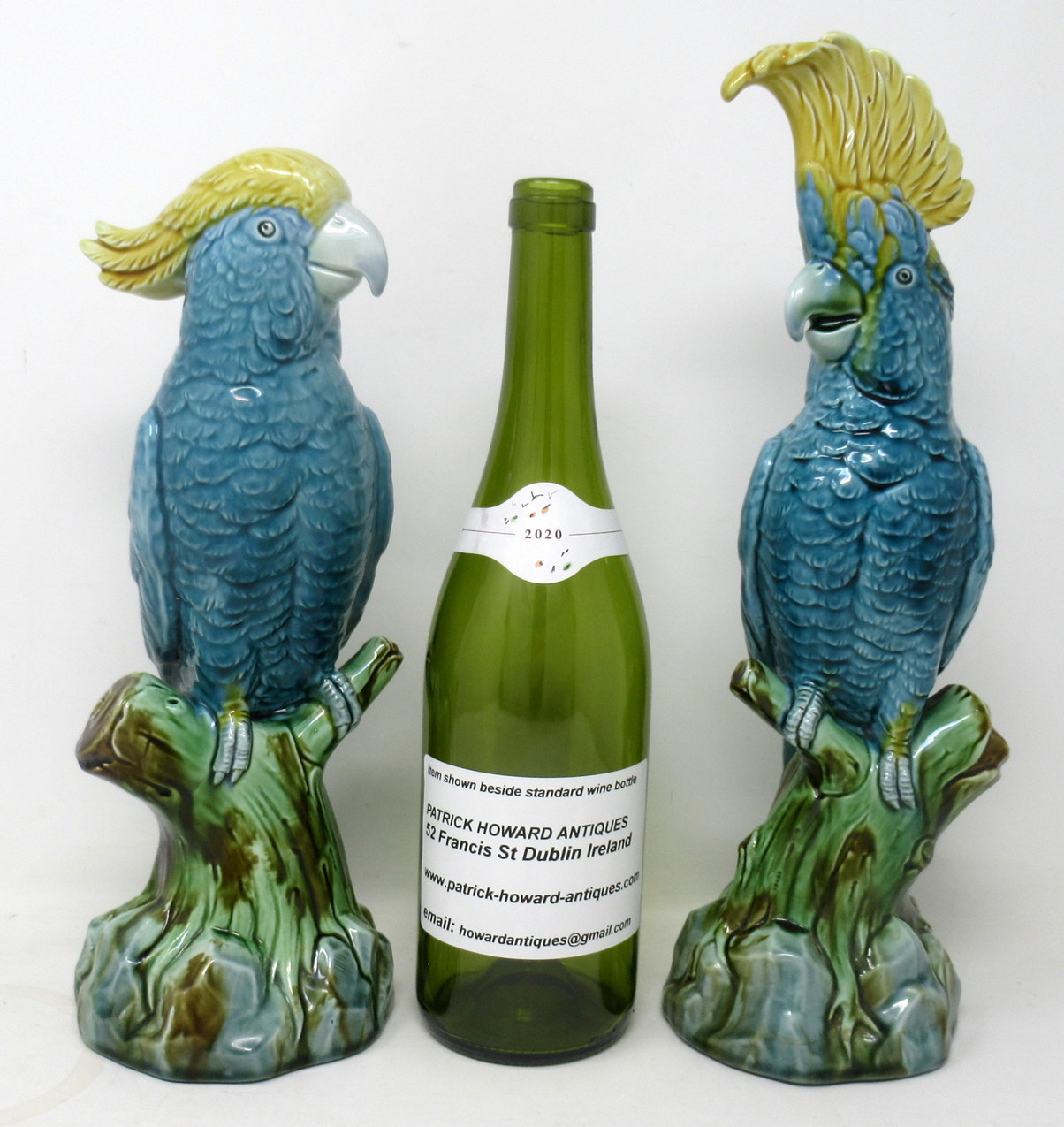 376 Sold Pair Minton Majolica Staffordshire Porcelain Birds Parakeets - Image 7