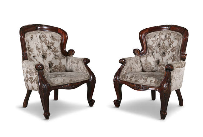 379 Sold Pair of Mahogany Button Back Infant Armchairs - Miniature