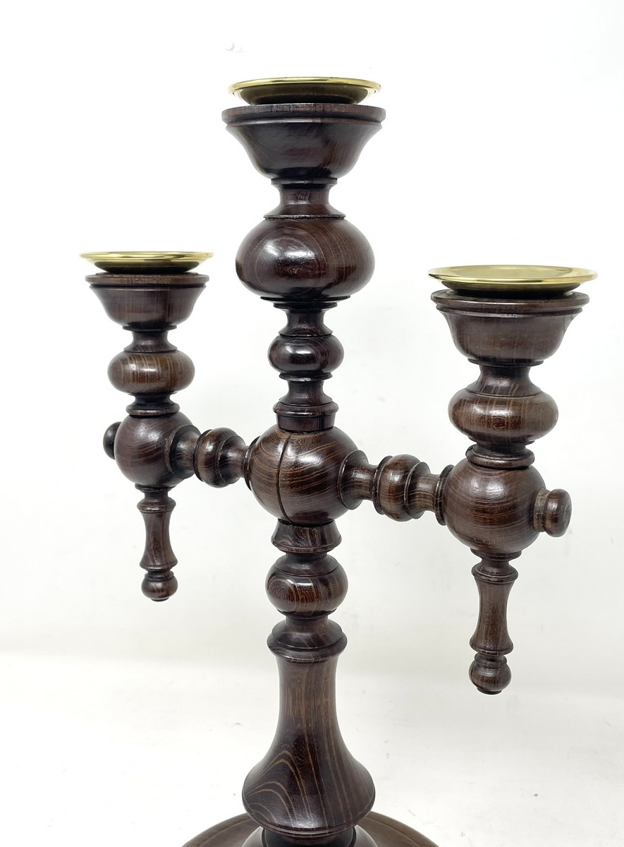 857 Sold Oak and Brass Candelabra - Circa 1890 - Image 6