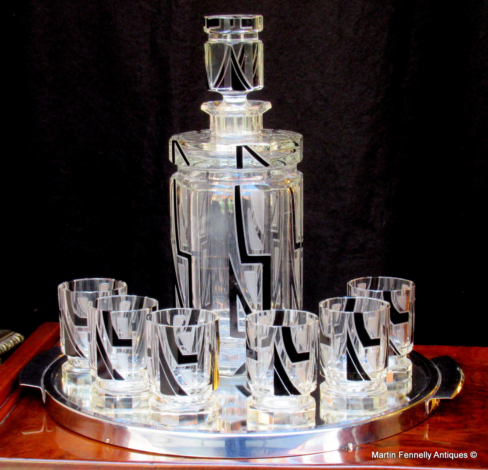 369 Sold Art Deco Crystal Decanter set Karl Palda 1930's - Original