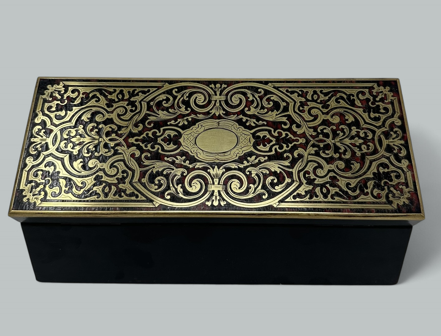 767 Sold Antique Brass Inlaid Marquetry Boulle English Jewelry or Ladys Glove Box Casket - Image 7