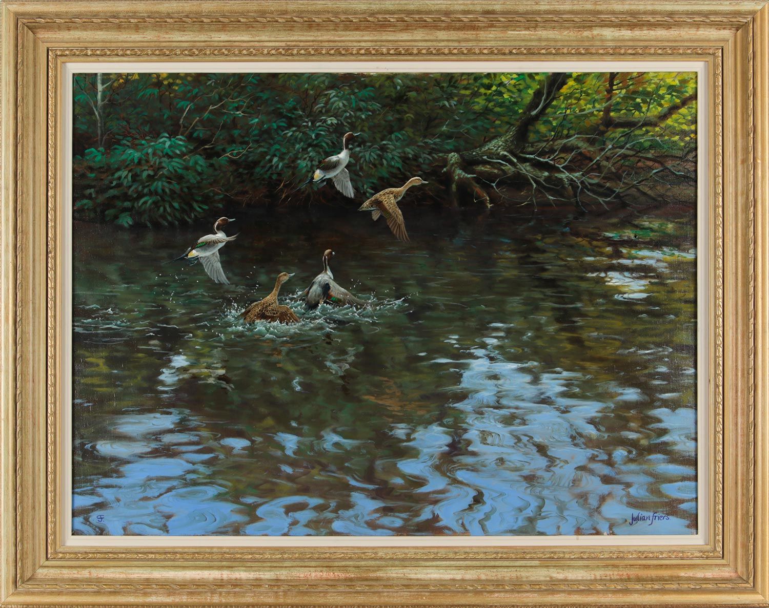 295 Sold Julian Friers - Oil on Canvas - 'Mallards on the River' - Image 2