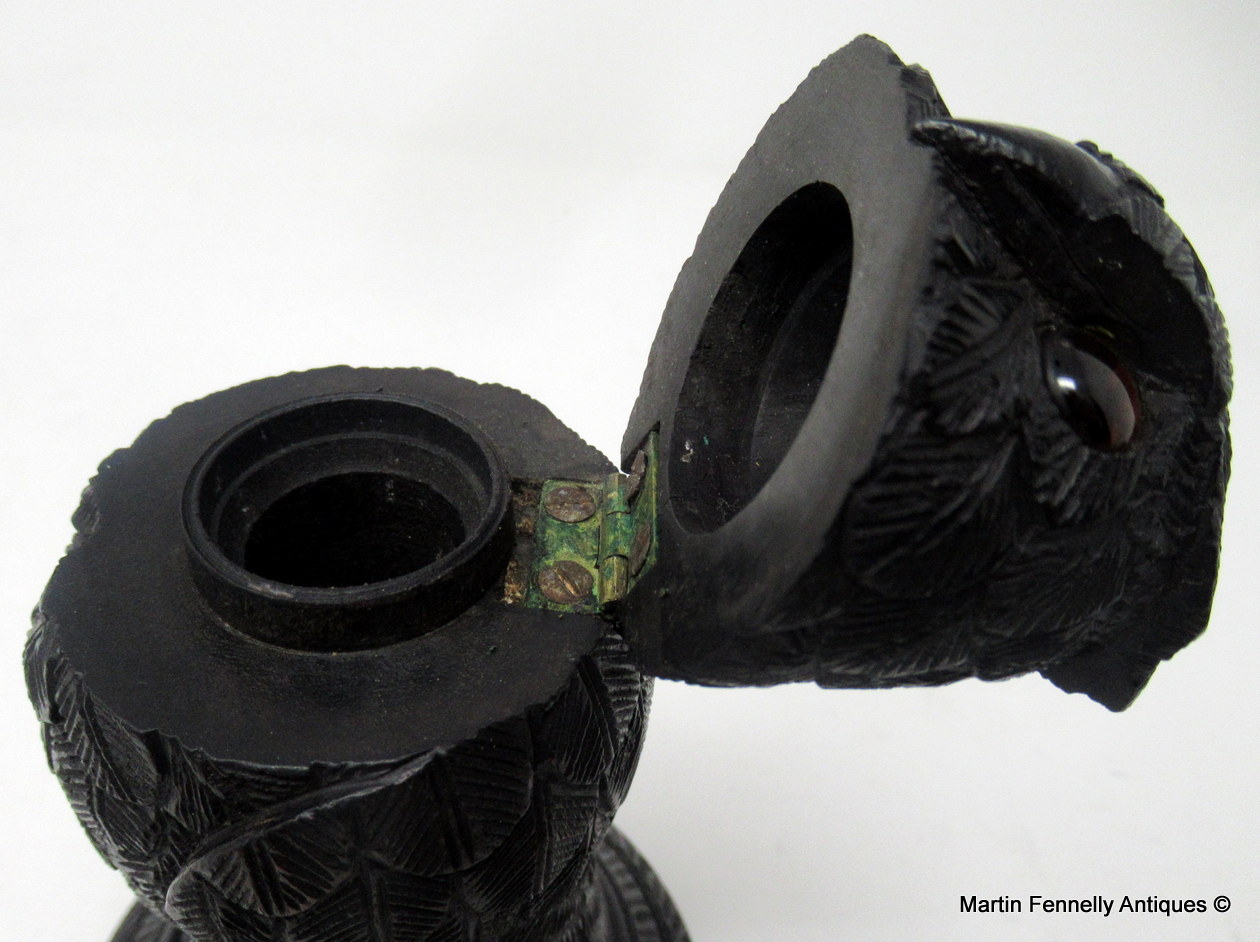 536 Sold Fine Irish Bog Oak Hand Carved Owl poss. by Cornelius Goggin 19thCt - Image 8