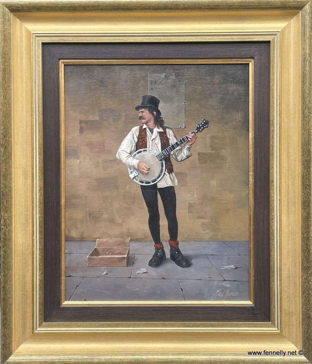 876 Ted Jones - Oil on Board - The Busker - Circa 1992 - Image 2