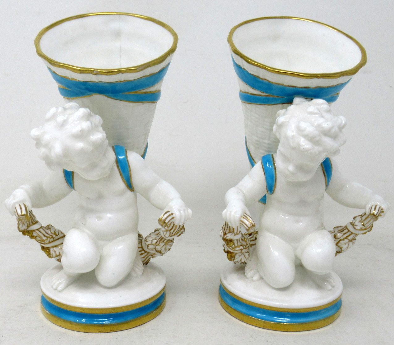 814 Sold Antique Pair Minton Staffordshire Porcelain Vases Centerpieces Cherub Turquoise - Image 5