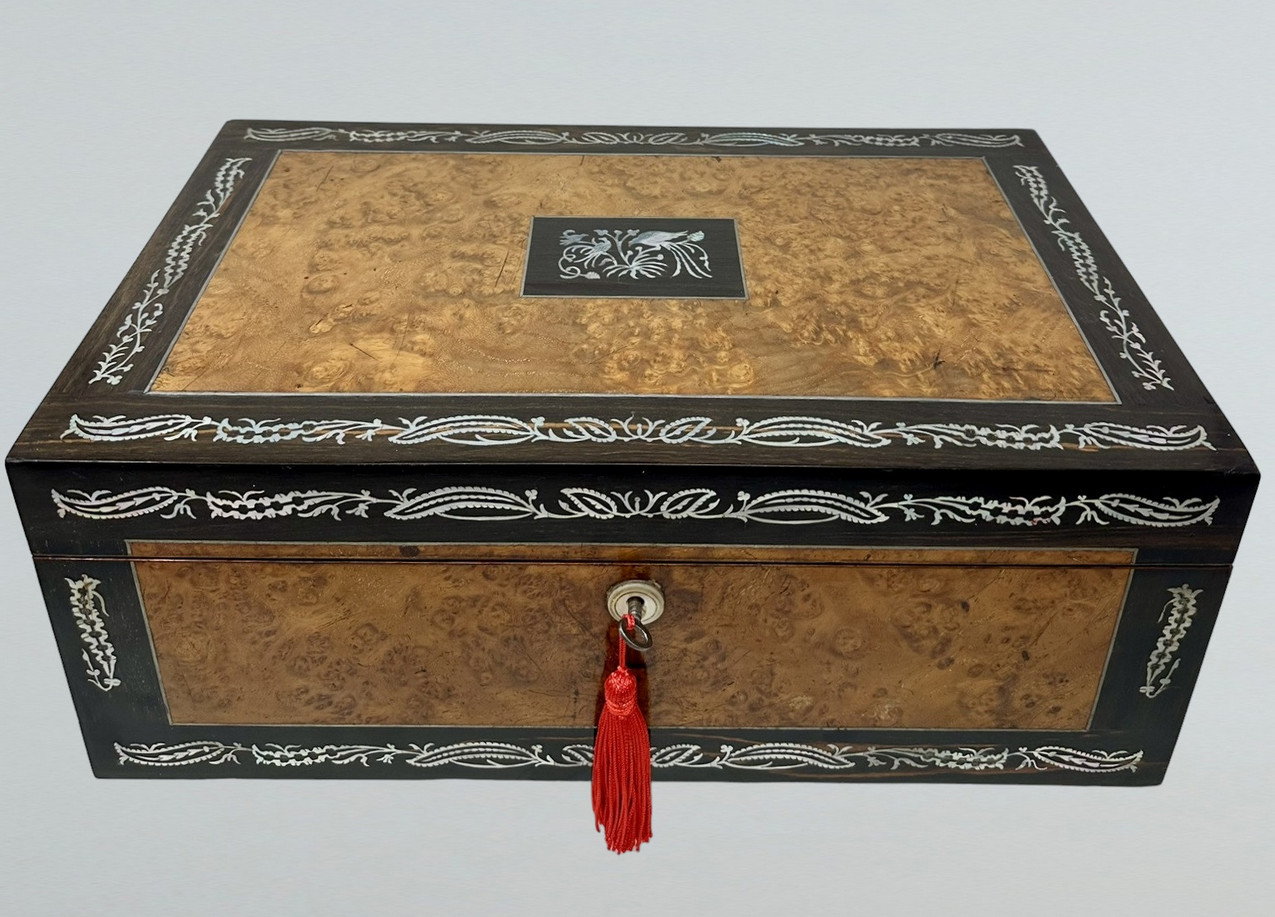 914 Sold Inlaid Burl Amboyna Coromandel Desk Wooden Writing Slope Box 19Ct