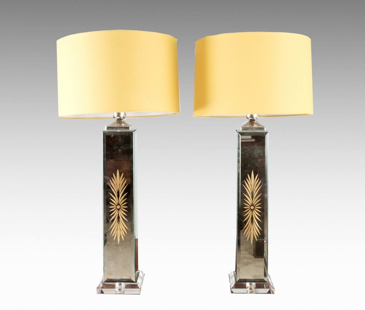 035 Sold Superb Period Art Deco Pair of French Lamps - Mirrored Columns