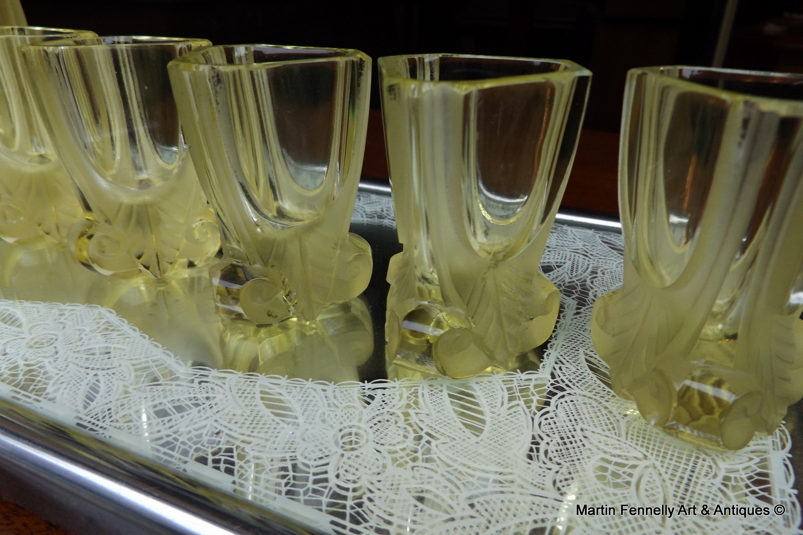 580 Sold Art Deco Decanter Set - Circa 1930 - Vaseline Crystal - Superb Design - Image 3