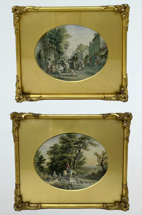 447 Sold George Morland Antique Pair Hand Colored Prints Engravings Rural Scenes Le Blond