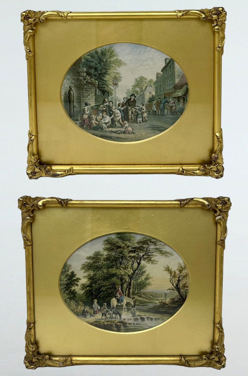 447 Sold George Morland Antique Pair Hand Colored Prints Engravings Rural Scenes Le Blond