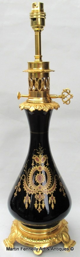 056 Sold Fine Pair French Black Enamelled Glass Ormolu Electric Table Lamps 1860-1880 - Image 2