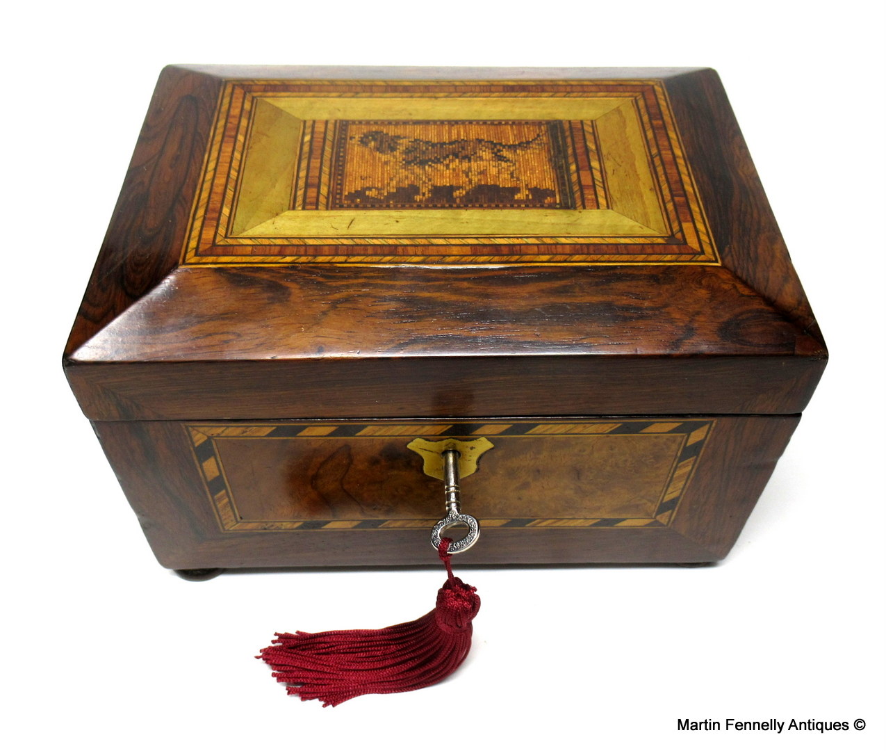 168 Sold Antique Victorian Rosewood Tunbridge Ware Double Tea Caddy Box 19th Century