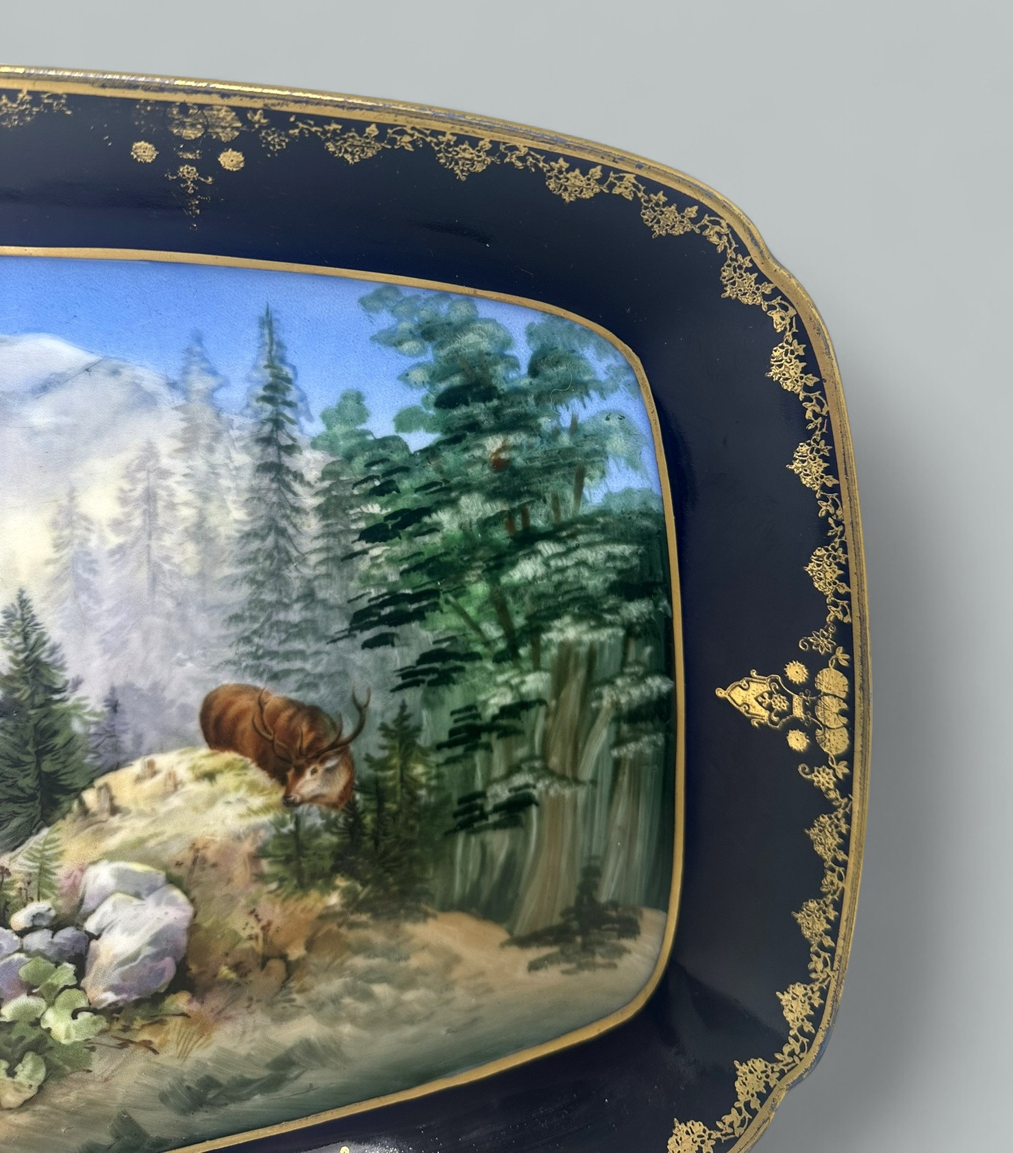 356 Antique Epiag Royal Czechoslovakian Porcelain Cabinet Plate Tray Highland Deer - Image 3