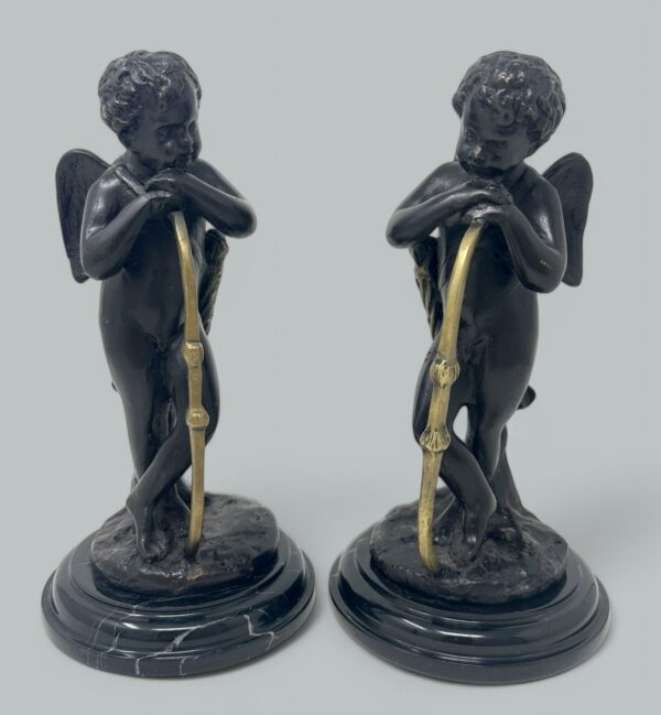 256 Antique Pair Grand Tour Style French Bronze Cherubs Putti after Auguste Moreau